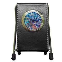 Kaleidoscopic Currents Pen Holder Desk Clock by kaleidomarblingart