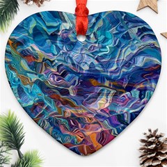 Kaleidoscopic Currents Heart Ornament (two Sides) by kaleidomarblingart