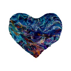 Kaleidoscopic Currents Standard 16  Premium Flano Heart Shape Cushions by kaleidomarblingart