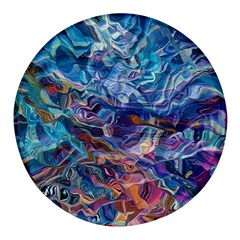 Kaleidoscopic Currents Round Glass Fridge Magnet (4 Pack) by kaleidomarblingart