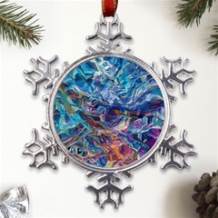 Kaleidoscopic Currents Metal Large Snowflake Ornament by kaleidomarblingart