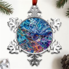 Kaleidoscopic Currents Metal Small Snowflake Ornament by kaleidomarblingart