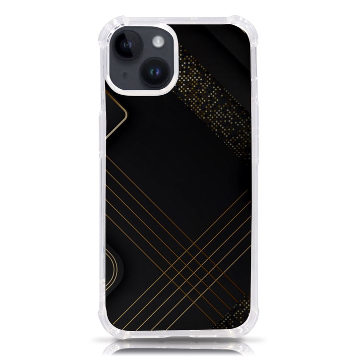 Black Background With Gold Lines iPhone 14 TPU UV Print Case