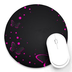 Butterflies, Abstract Design, Pink Black Round Mousepad by nateshop