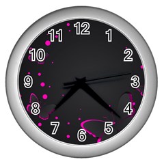 Butterflies, Abstract Design, Pink Black Wall Clock (silver) by nateshop