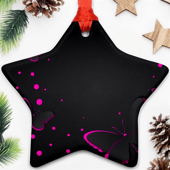 Butterflies, Abstract Design, Pink Black Star Ornament (Two Sides)