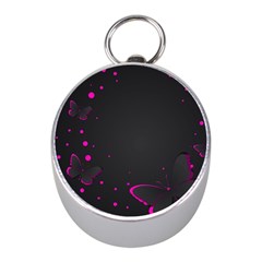 Butterflies, Abstract Design, Pink Black Mini Silver Compasses by nateshop