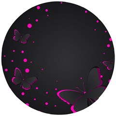 Butterflies, Abstract Design, Pink Black Wooden Puzzle Round by nateshop