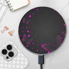 Butterflies, Abstract Design, Pink Black Wireless Fast Charger(white) by nateshop