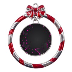 Butterflies, Abstract Design, Pink Black Metal Red Ribbon Round Ornament by nateshop