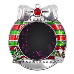 Butterflies, Abstract Design, Pink Black Metal X mas Ribbon With Red Crystal Round Ornament