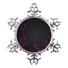 Butterflies, Abstract Design, Pink Black Metal Large Snowflake Ornament by nateshop