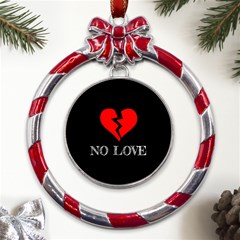 No Love, Broken, Emotional, Heart, Hope Metal Red Ribbon Round Ornament by nateshop