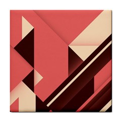 Retro Abstract Background, Brown-pink Geometric Background Tile Coaster by nateshop