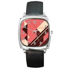 Retro Abstract Background, Brown-pink Geometric Background Square Metal Watch by nateshop