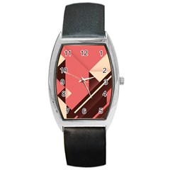 Retro Abstract Background, Brown-pink Geometric Background Barrel Style Metal Watch by nateshop