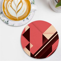 Retro Abstract Background, Brown-pink Geometric Background Uv Print Round Tile Coaster by nateshop