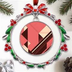 Retro Abstract Background, Brown-pink Geometric Background Metal X mas Wreath Ribbon Ornament by nateshop