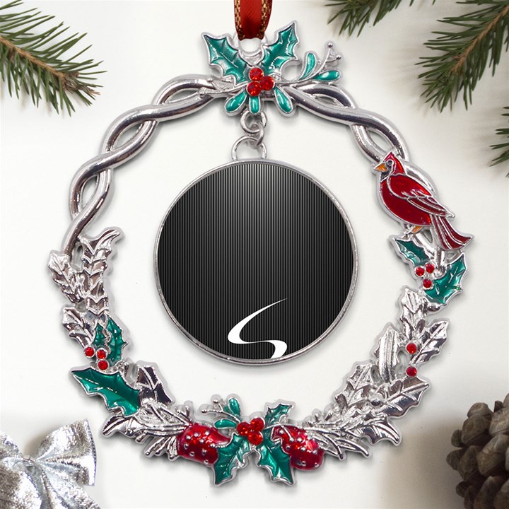 S Black Fingerprint, Black, Edge Metal X mas Wreath Holly leaf Ornament