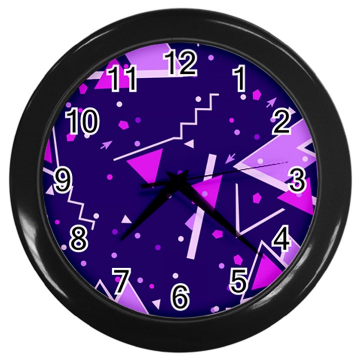 Triangles, Triangle, Colorful Wall Clock (Black)