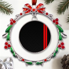 Abstract Black & Red, Backgrounds, Lines Metal X mas Wreath Ribbon Ornament by nateshop