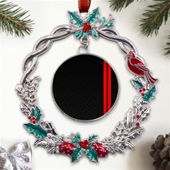 Abstract Black & Red, Backgrounds, Lines Metal X mas Wreath Holly Leaf Ornament by nateshop