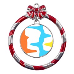 Warp Lines Colorful Multicolor Metal Red Ribbon Round Ornament