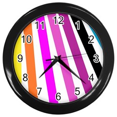 Colorful Multicolor Colorpop Flare Wall Clock (black) by Cemarart