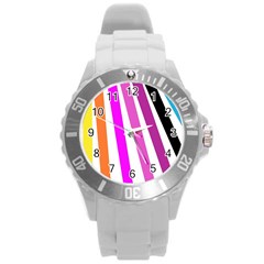 Colorful Multicolor Colorpop Flare Round Plastic Sport Watch (l) by Cemarart