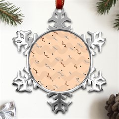 Lines Dots Pattern Abstract Art Metal Small Snowflake Ornament by Cemarart