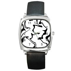 Black And White Swirl Background Square Metal Watch by Cemarart