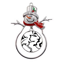 Black And White Swirl Background Metal Snowman Ornament