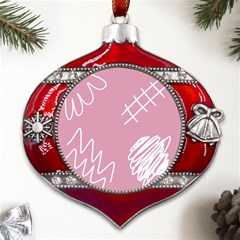 Elements Scribble Wiggly Lines Metal Snowflake And Bell Red Ornament by Cemarart