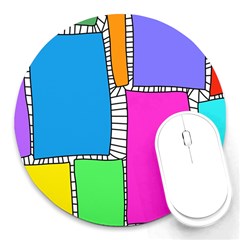 Shapes Texture Colorful Cartoon Round Mousepad by Cemarart