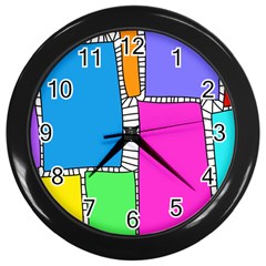 Shapes Texture Colorful Cartoon Wall Clock (black) by Cemarart