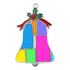 Shapes Texture Colorful Cartoon Metal Holly Leaf Bell Ornament by Cemarart