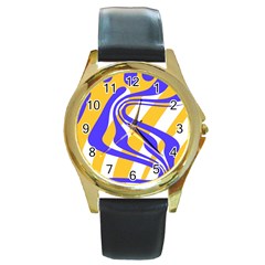 Print Pattern Warp Lines Round Gold Metal Watch