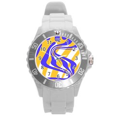 Print Pattern Warp Lines Round Plastic Sport Watch (L)