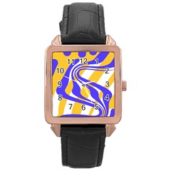 Print Pattern Warp Lines Rose Gold Leather Watch 