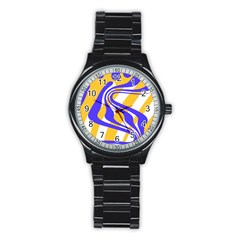 Print Pattern Warp Lines Stainless Steel Round Watch