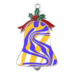 Print Pattern Warp Lines Metal Holly Leaf Bell Ornament