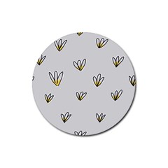 Pattern Leaves Daisies Print Rubber Coaster (round) by Cemarart