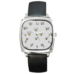 Pattern Leaves Daisies Print Square Metal Watch by Cemarart