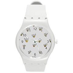 Pattern Leaves Daisies Print Round Plastic Sport Watch (m) by Cemarart