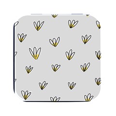 Pattern Leaves Daisies Print Square Metal Box (black)