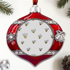 Pattern Leaves Daisies Print Metal Snowflake And Bell Red Ornament by Cemarart