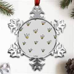 Pattern Leaves Daisies Print Metal Small Snowflake Ornament by Cemarart