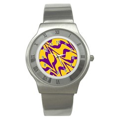 Waves Pattern Lines Wiggly Stainless Steel Watch by Cemarart