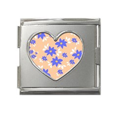 Flowers Pattern Floral Print Mega Link Heart Italian Charm (18mm) by Cemarart