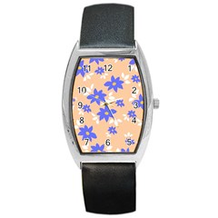 Flowers Pattern Floral Print Barrel Style Metal Watch by Cemarart